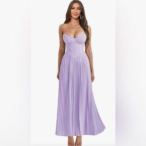 Strapless Chiffon Long A-Line Ruched Formal Wedding Guest Gown Size 6